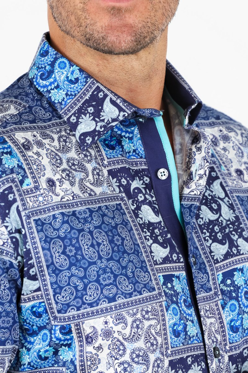 Satin Cotton/Spandex Long Sleeve Shirt - Blue - Platini Fashion