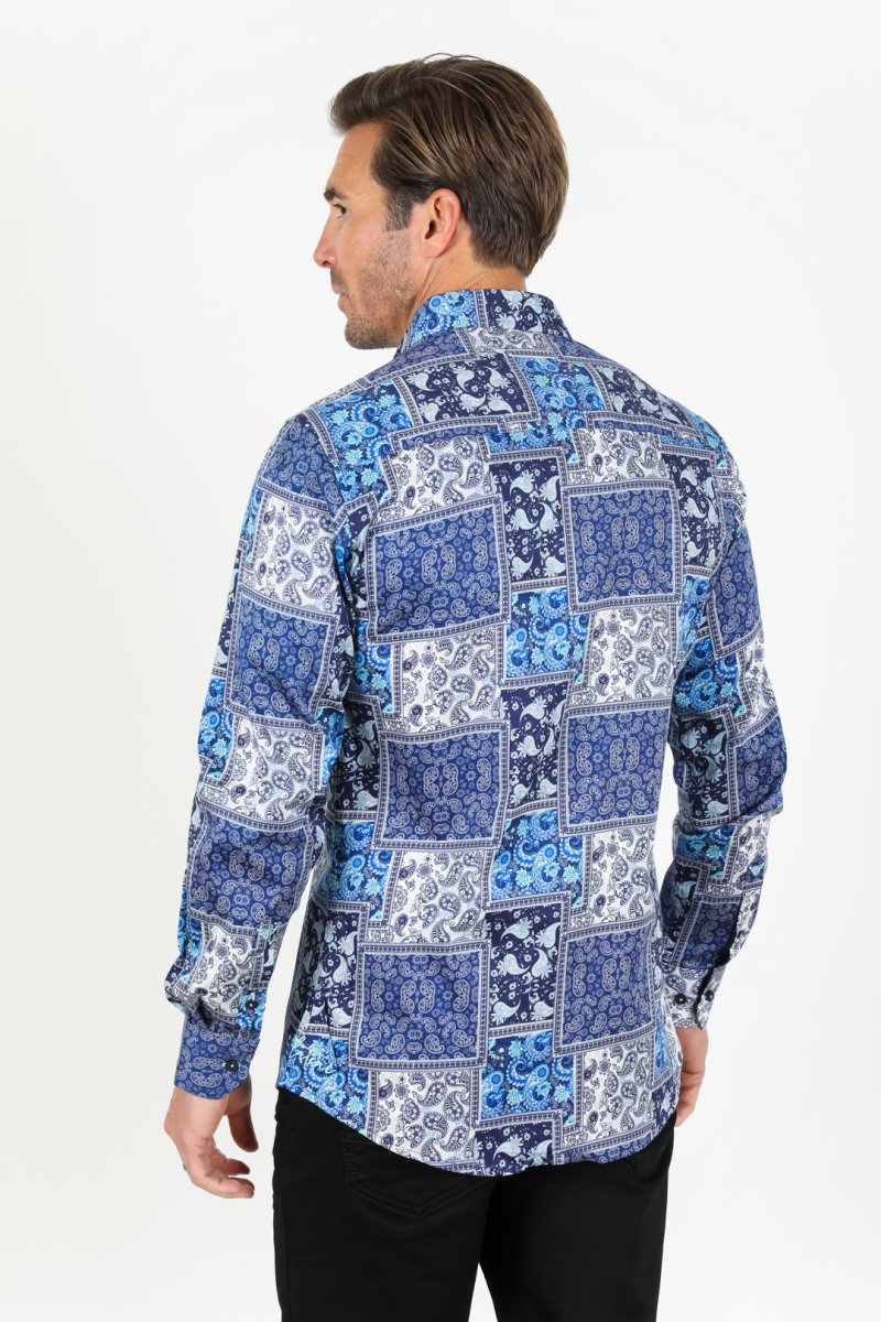 Satin Cotton/Spandex Long Sleeve Shirt - Blue - Platini Fashion