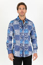 Satin Cotton/Spandex Long Sleeve Shirt - Blue - Platini Fashion