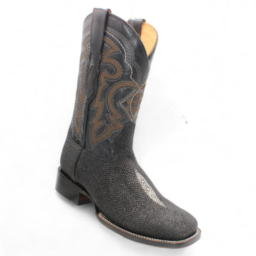 Single Stone Stingray Print Square Toe Boots - Black - Hooch Boots