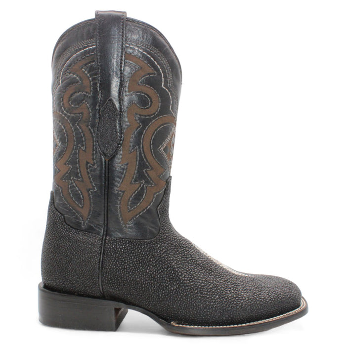 Single Stone Stingray Print Square Toe Boots - Black - Hooch Boots