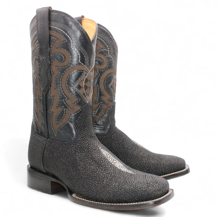 Single Stone Stingray Print Square Toe Boots - Black - Hooch Boots