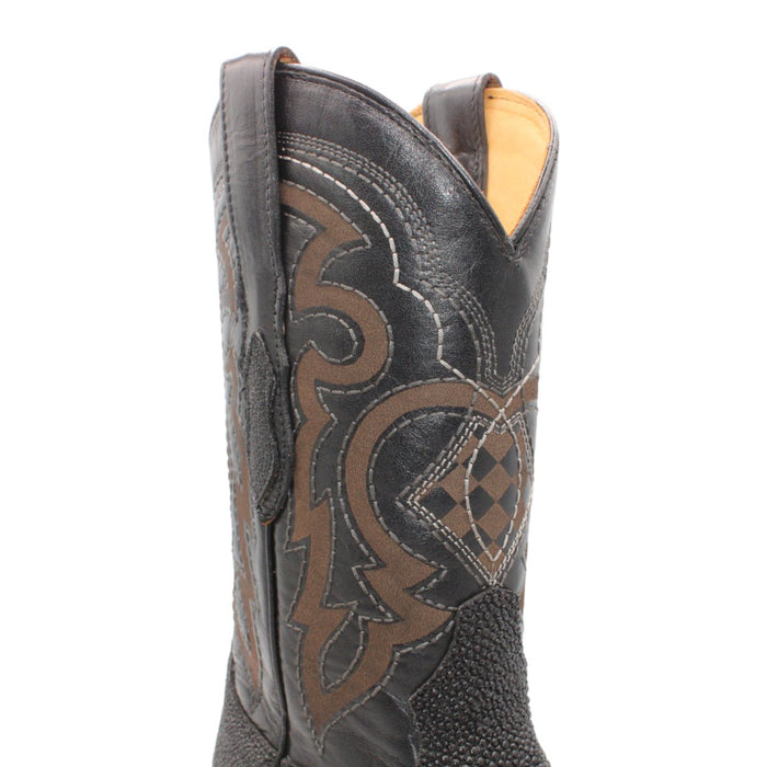 Single Stone Stingray Print Square Toe Boots - Black - Hooch Boots