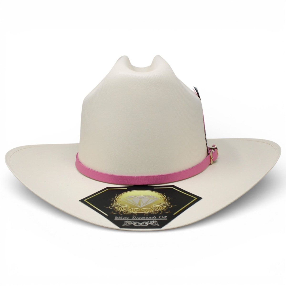 Sombrero 1000X Virgen Estilo Sinaloa con Plumas Toquilla Rosa - White Diamonds Boots