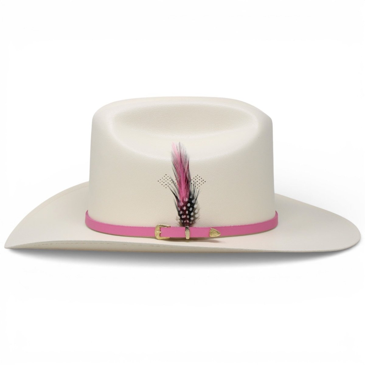 Sombrero 1000X Virgen Estilo Sinaloa con Plumas Toquilla Rosa - White Diamonds Boots