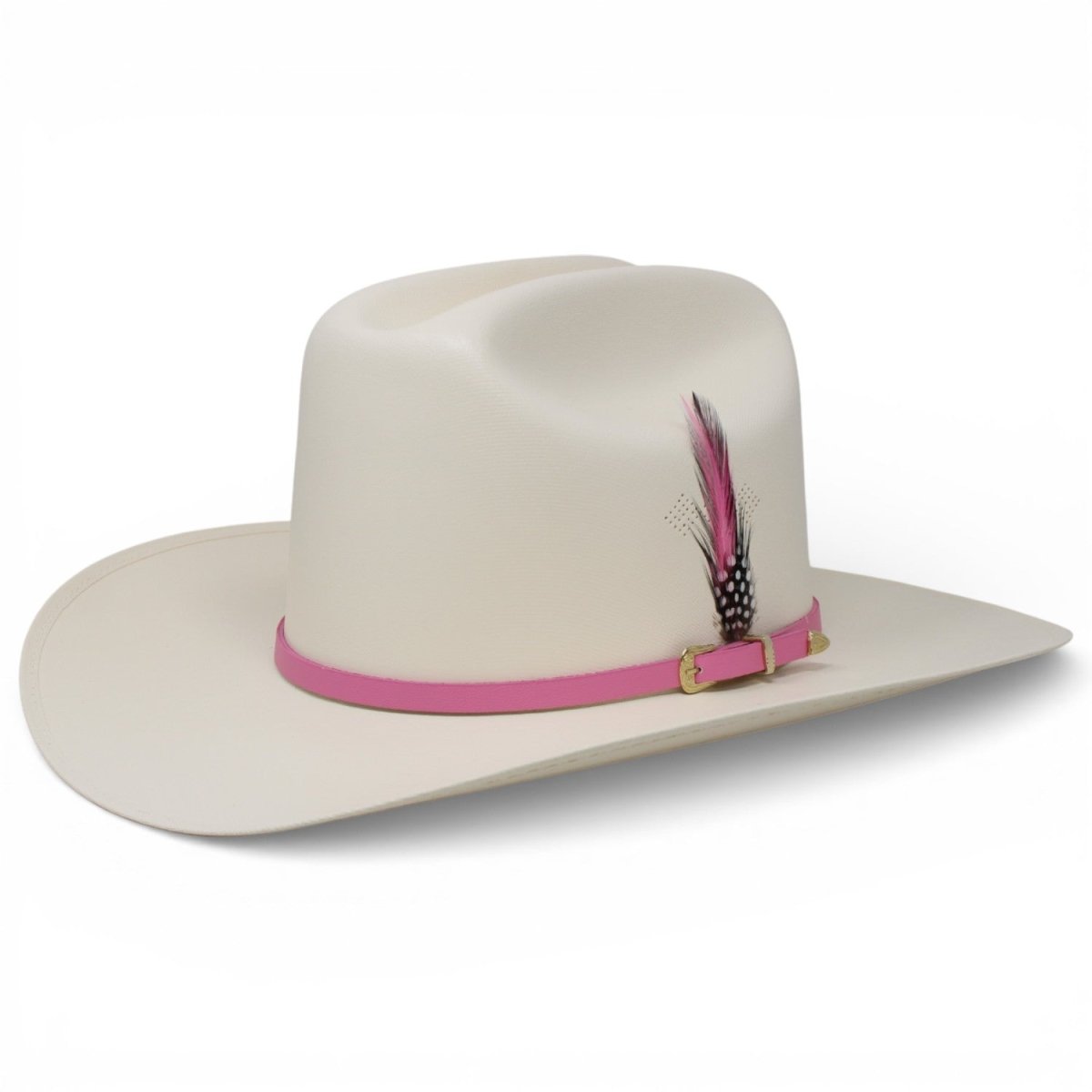 Sombrero 1000X Virgen Estilo Sinaloa con Plumas Toquilla Rosa - White Diamonds Boots