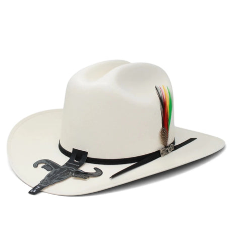 Sombrero Cuernos Chuecos 100X Estilo Sinaloa con Plumas - Cuernos Chuecos