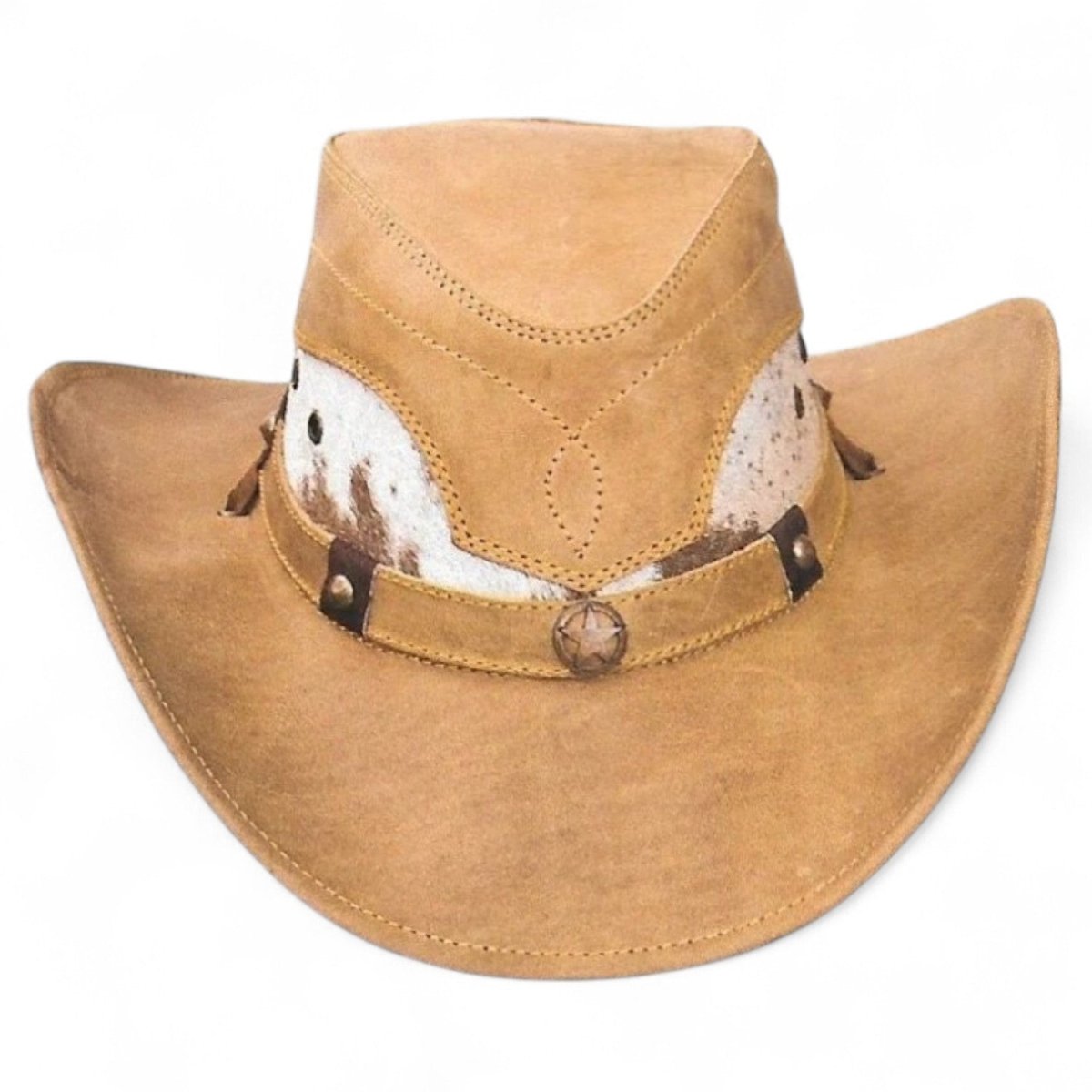 Original Sand-Colored Leather Cowboy Hat with Cow Hair