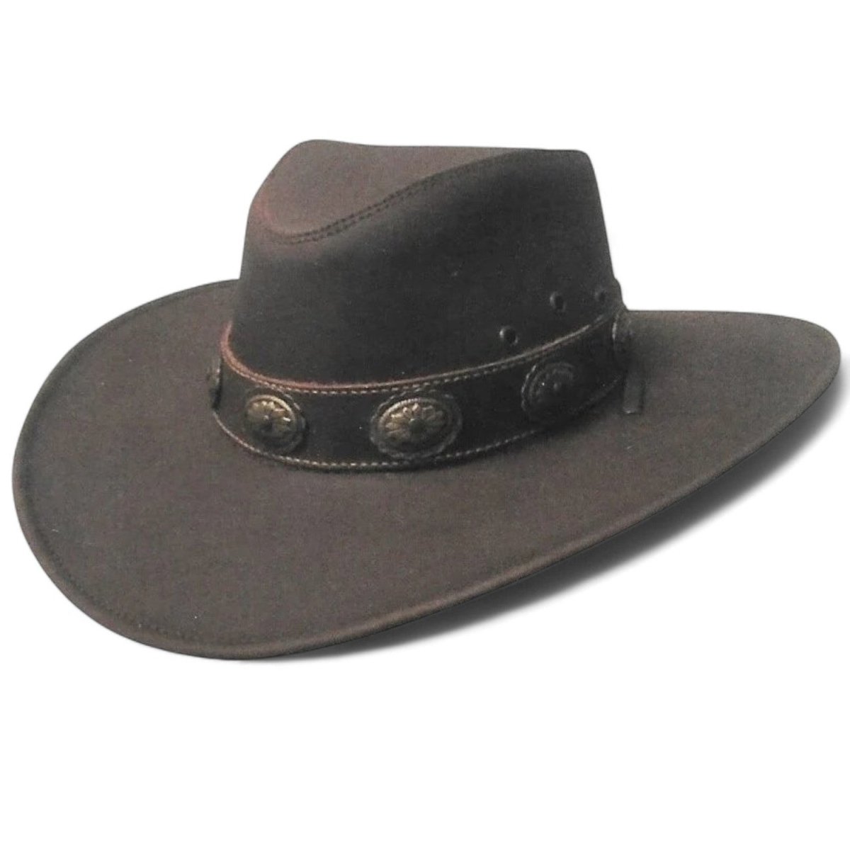 2 Faux Leather Western Cowboy Hat – Brown & Black | Heart Concho black-cowboy-hat-with-brown-  main image 3