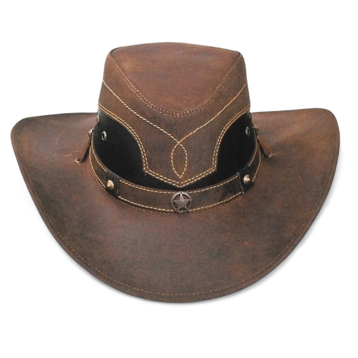 Original Brown Leather Cowboy or Texan Hat with Cow Hair