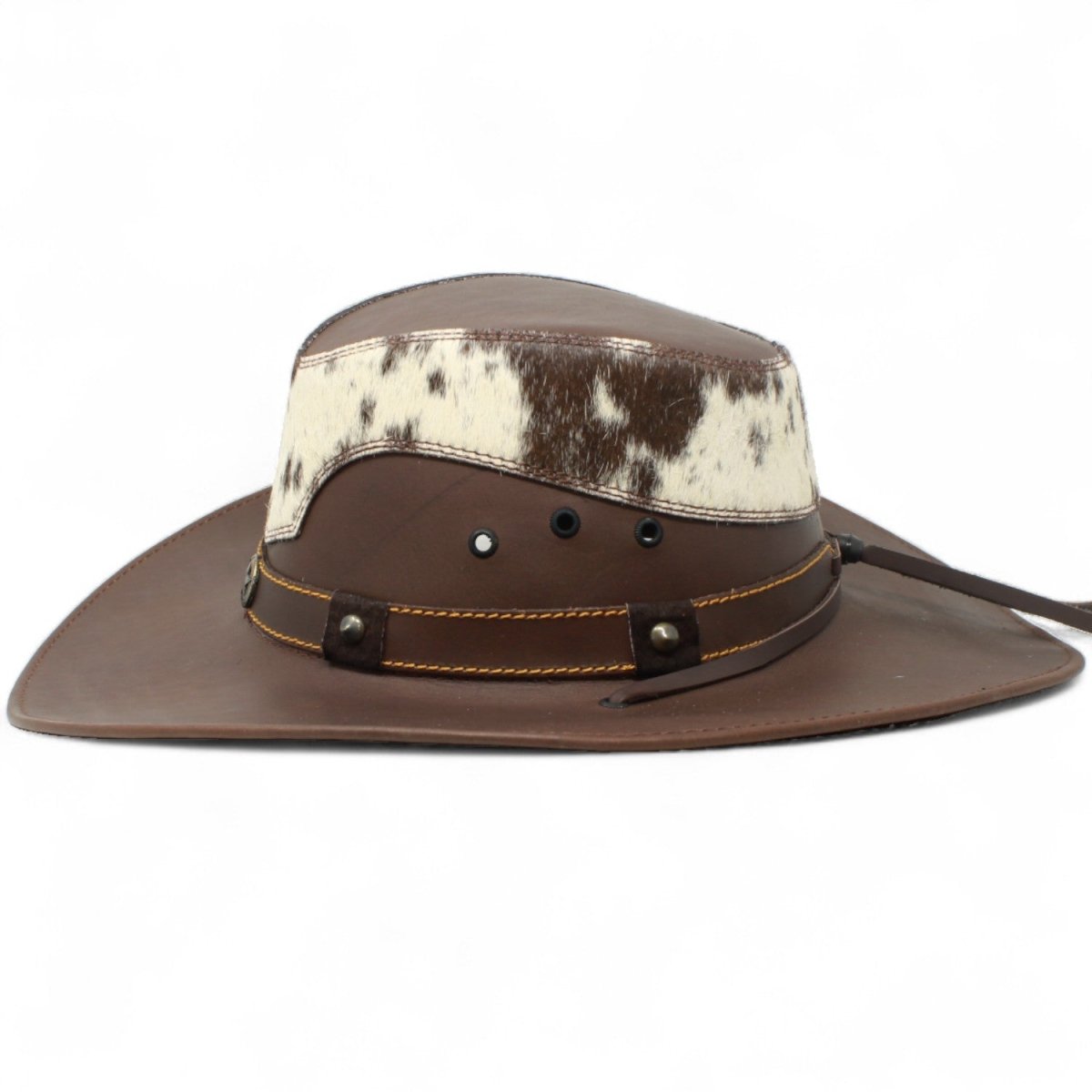 Original Brown Leather Cowboy Hat with Cow Hair