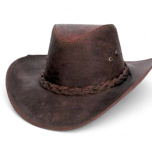 Original Brown Leather Cowboy Hat with Braided Leather