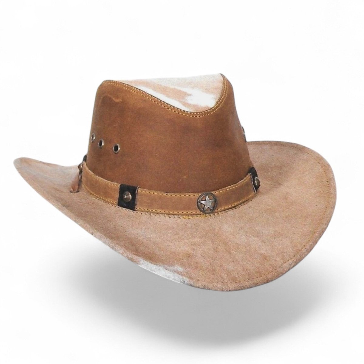 Original Brown Leather Cowboy or Texan Hat in Stone Hats