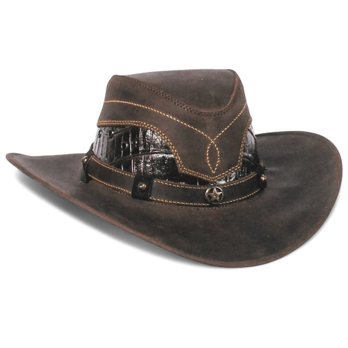 Sombrero de Piel Original Color Cafe y Cocodrilo Stone Hats TOM - 7107 - Tombstone