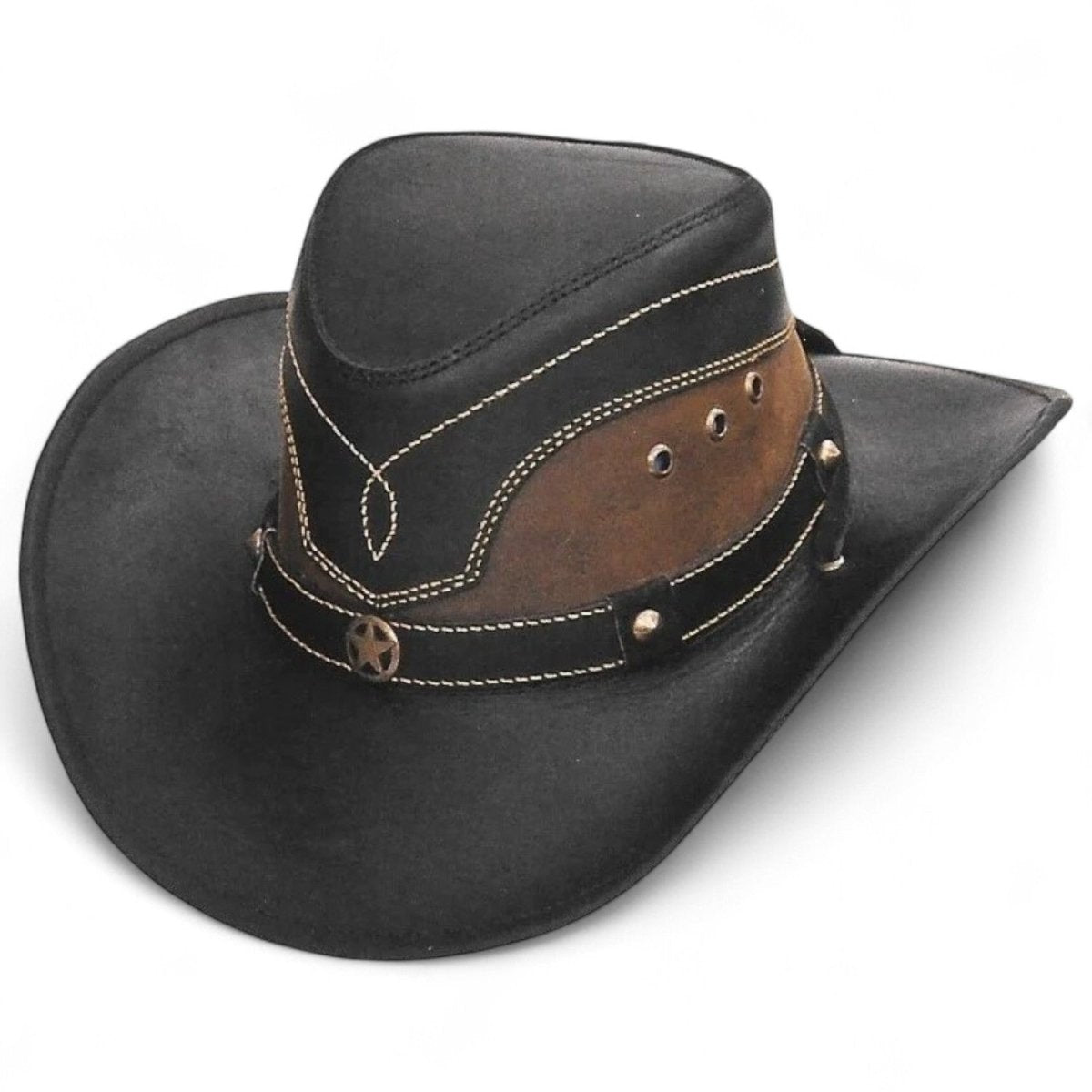 Original Black and Brown Leather Cowboy Hat