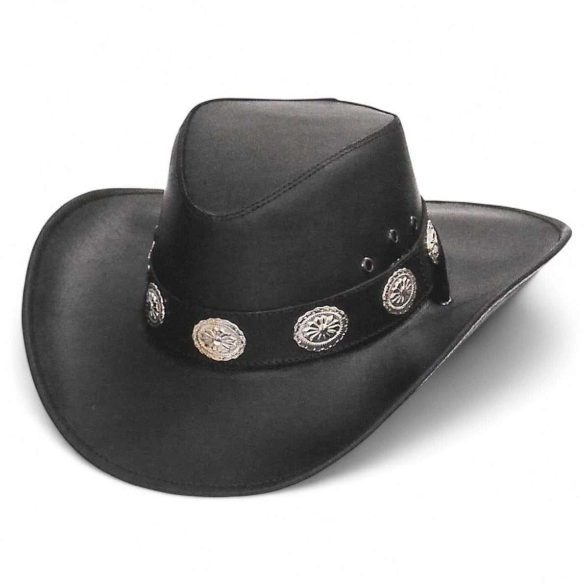 Vintage Western Mexico Leather Concho Hat Nizhóní Navajo Sterling Silver Concho Hat Band main image 2