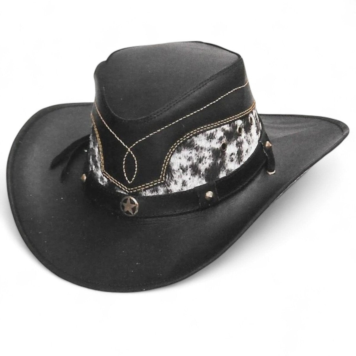 Sombrero de Piel Original Color Negro con Pelo de Vaca TOM - 7204 - Tombstone