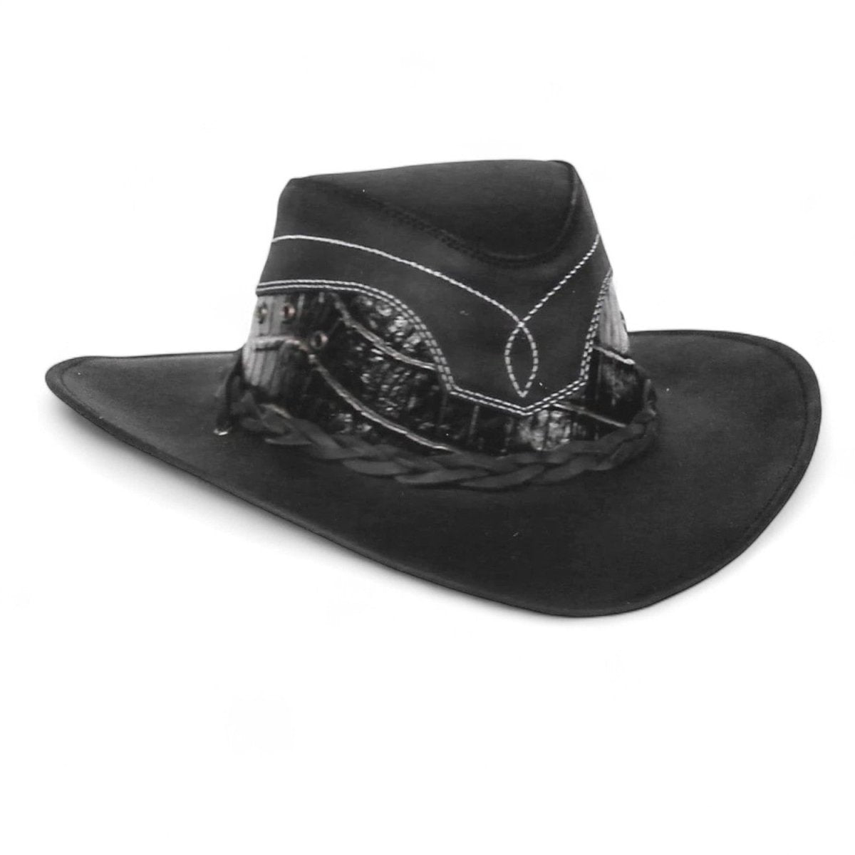 Original Black Leather Cowboy Hat with Crocodile