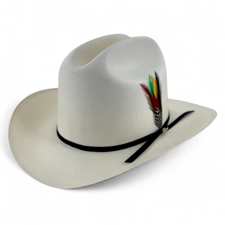 Sombrero Morcon 1,000X Estilo El Fantasma con Plumas y Liston Negro - Rodeo Durango