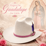 Sombrero Vaquero para Nina Telar 1x1 Edicion Virgen de Guadalupe con Toquilla Imitacion Avestruz Color Rosa y Pluma Genuina Incluida – Hooch Boots HSN31 - Hooch