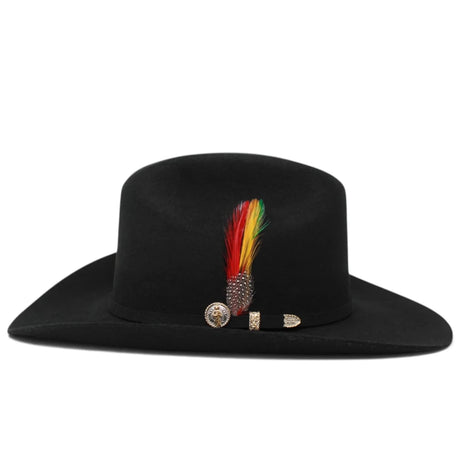 Sombrero Vaquero Stone Hats 100X de Lana Fina Negro San Judas– Horma Sinaloa con Plumas - Tombstone