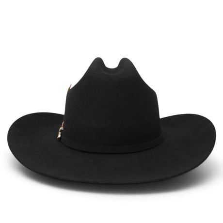 Sombrero Vaquero Stone Hats 100X de Lana Fina Negro San Judas– Horma Sinaloa con Plumas - Tombstone
