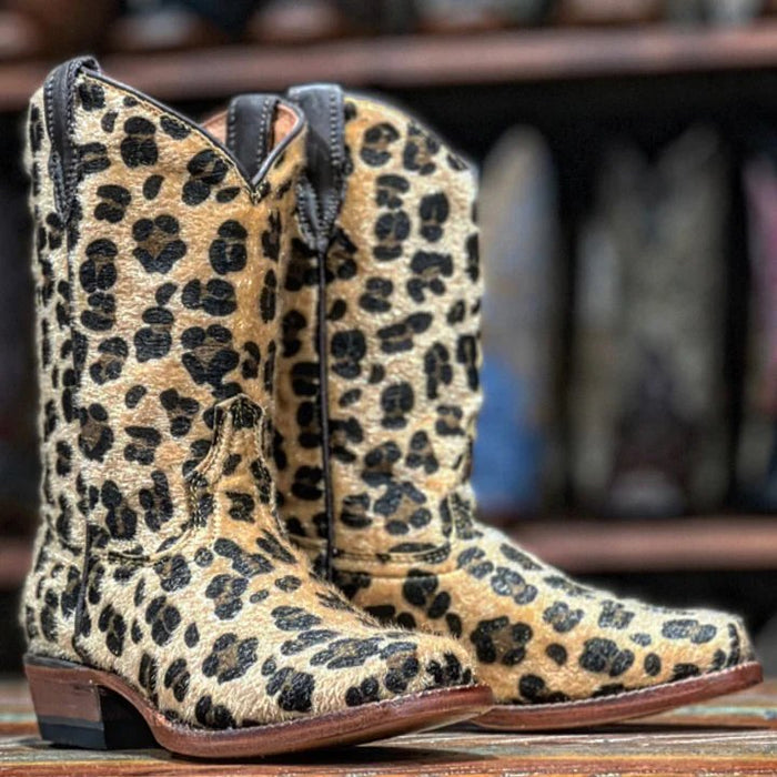 Tanner Mark Girl's Leather Square Toe Boots - Leopard Cowgirl - Tanner Mark Boots