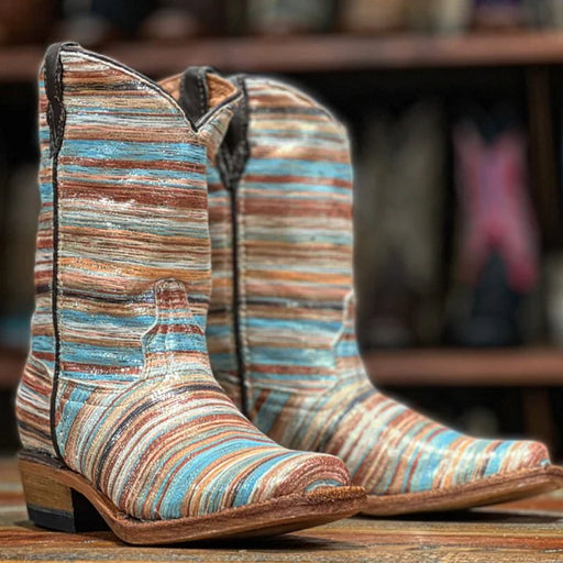 Tanner Mark Girl's Leather Square Toe Boots - Serape 2.0 Brown - Tanner Mark Boots