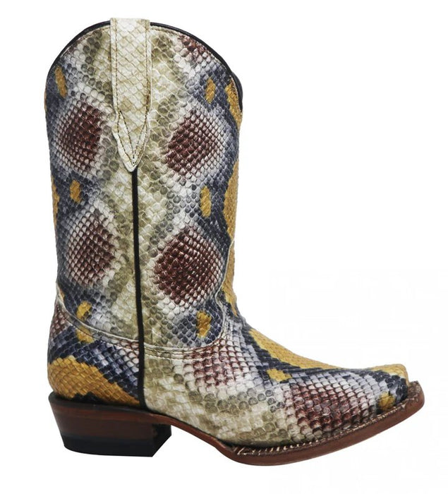 Tanner Mark Girl's Python Print Square Toe Boots - Victoria - Tanner Mark Boots