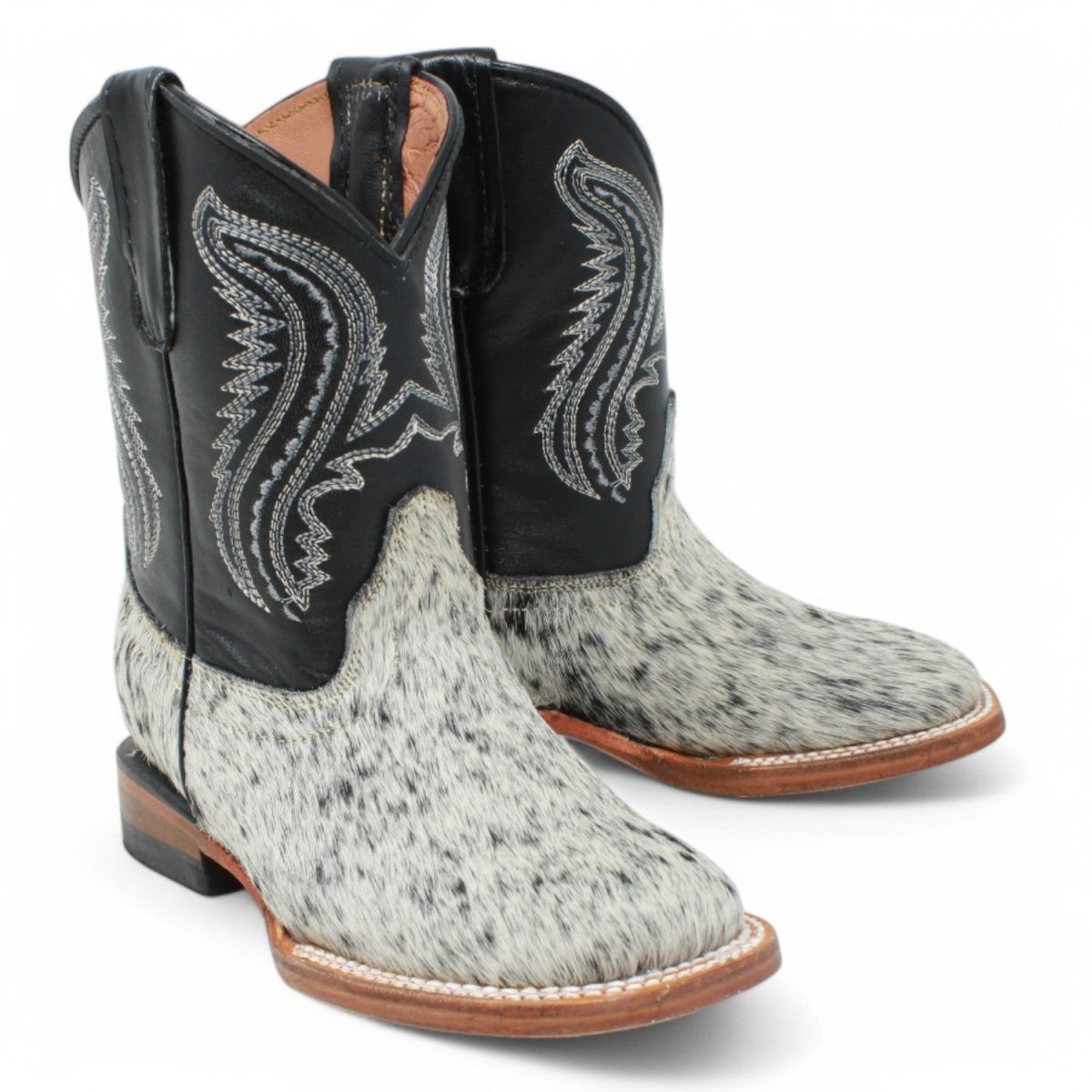 Tanner Mark Kids Leather Square Toe Boots Cow Hair Black - Tanner Mark Boots