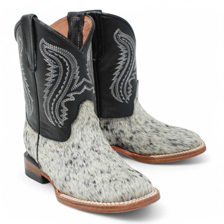 Tanner Mark Kids Leather Square Toe Boots Cow Hair Black - Tanner Mark Boots