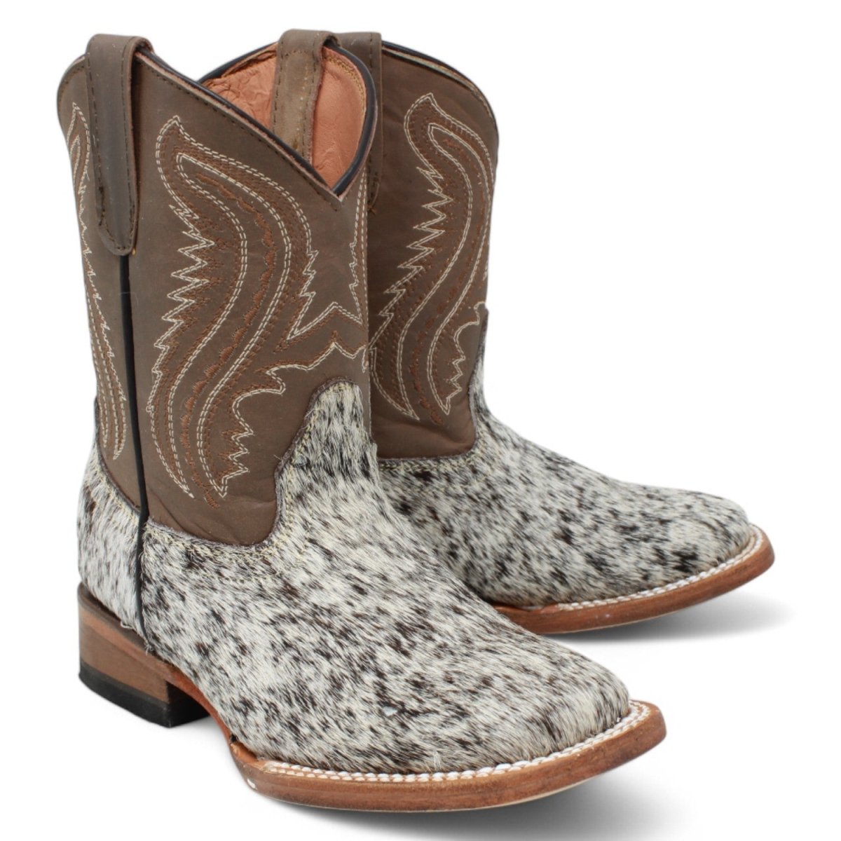 Tanner Mark Kids Leather Square Toe Boots Cow Hair Brown - Tanner Mark Boots