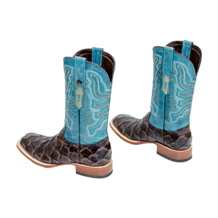 Tanner Mark Men's Bozeman Print Monster Fish Square Toe Boots Brown TM205540 - Tanner Mark Boots