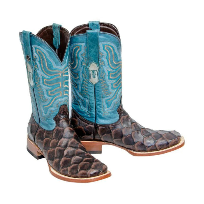 Tanner Mark Men's Bozeman Print Monster Fish Square Toe Boots Brown TM205540 - Tanner Mark Boots