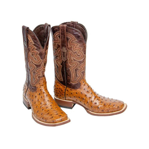 Tanner Mark Men's Broken Arrow Print Ostrich Square Toe Boots Cognac TM200961 - Tanner Mark Boots