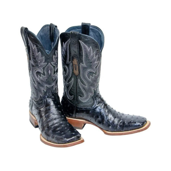 Tanner Mark Men's Checotah Print Ostrich Square Toe Boots Black TM200963 - Tanner Mark Boots