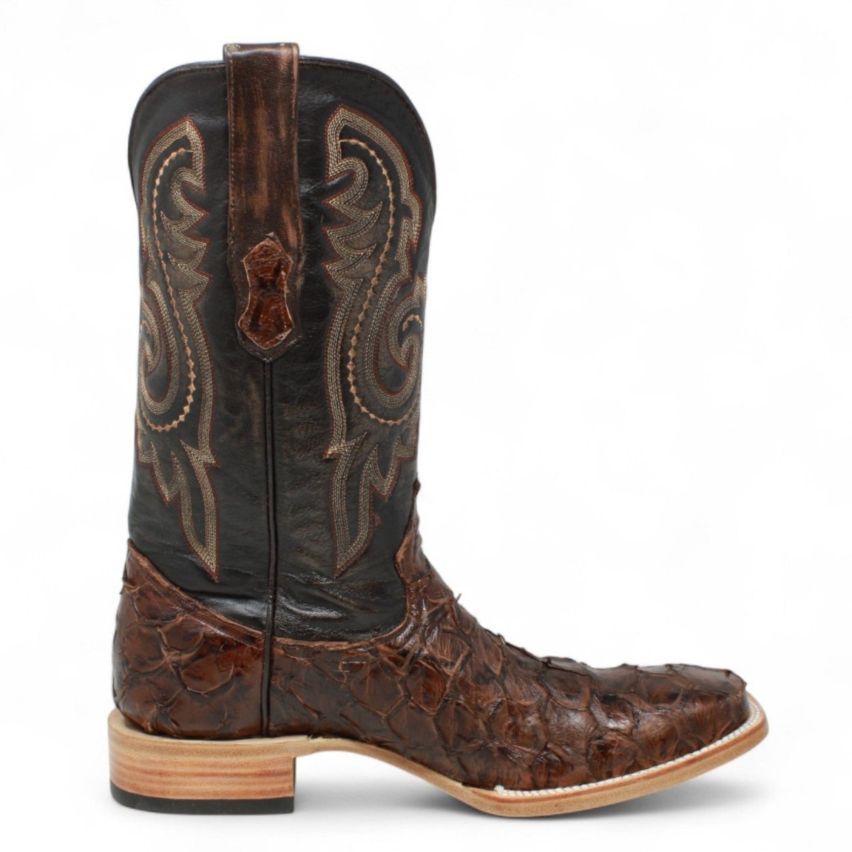 Tanner Mark Men's Genuine Monster Fish Leather Square Toe Boots Chocolate TMX201307 - Tanner Mark Boots