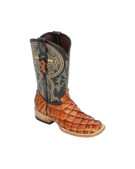 Tanner Mark Men's Genuine Monster Fish Square Toe Boots Brandy - Tanner Mark Boots