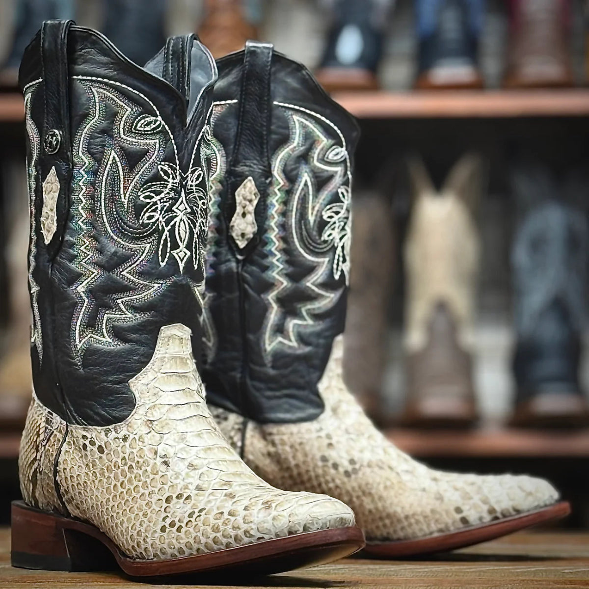 Tanner Mark Men's Genuine Python Skin Round Toe Boots - Natural ...