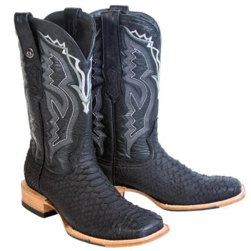 Tanner Mark Men's Genuine Python Square Toe Boots Matte Black TMX208038 - Tanner Mark Boots