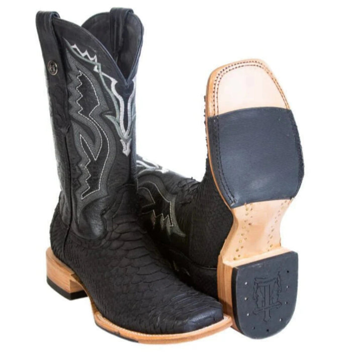 Tanner Mark Men's Genuine Python Square Toe Boots Matte Black TMX208038 - Tanner Mark Boots