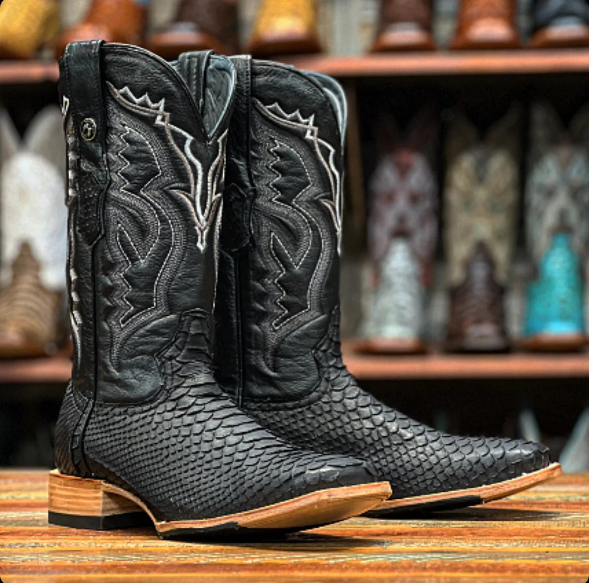 Python Boots Colour Original Python Boots Wide Square Toe Matte Black Color - Tanner Mark