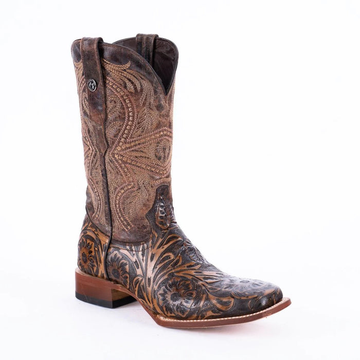 Tanner Mark Men's Hand Tooled Square Toe Boots Dark Brown - Tanner Mark Boots