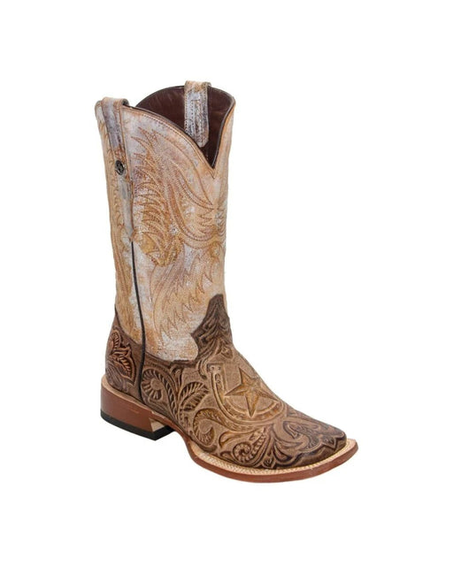 Tanner Mark Men's Hand Tooled Square Toe Boots Mocha - Tanner Mark Boots