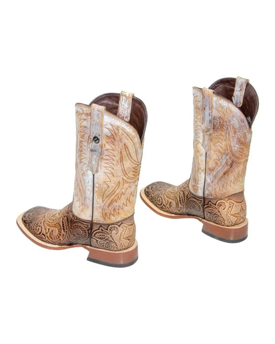 Tanner Mark Men's Hand Tooled Square Toe Boots Mocha - Tanner Mark Boots