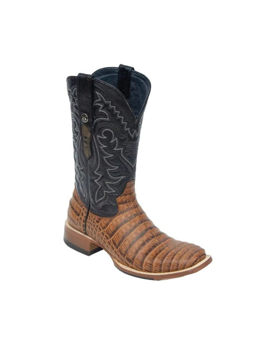 Tanner Mark Men's Hudson Print Caiman Belly Square Toe Boots Cognac - Tanner Mark Boots