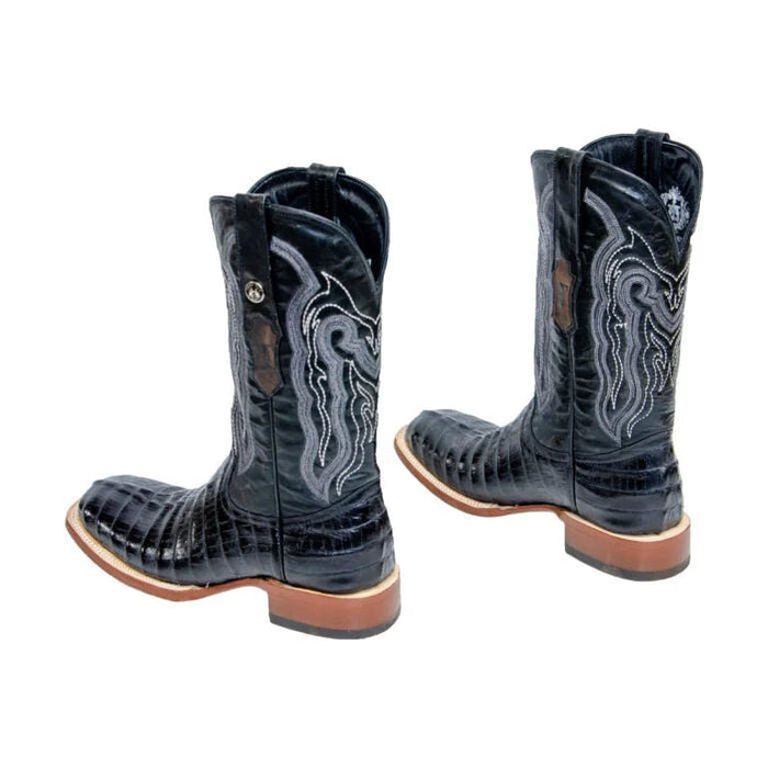 Tanner Mark Men's Lufkin Print Caiman Tail Square Toe Boots Black TM201705 - Tanner Mark Boots