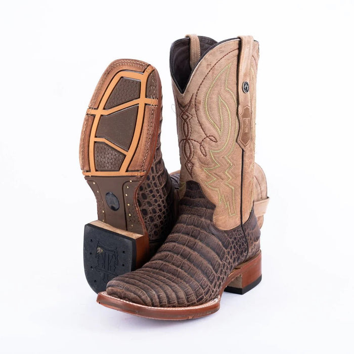 Tanner Mark Men's Print Caiman Belly Square Toe Boots Brown - Tanner Mark Boots