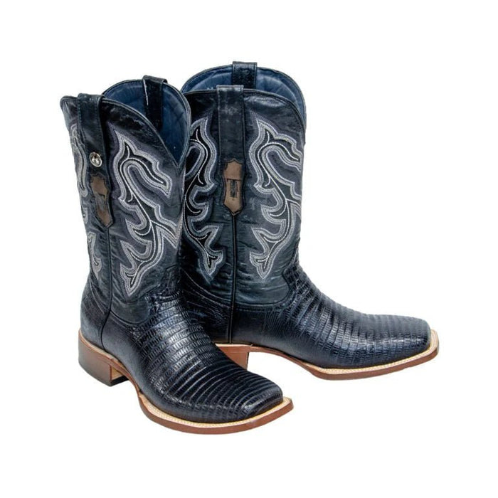 Tanner Mark Men's Print Lizard Leather Square Toe Boots Black - Tanner Mark Boots