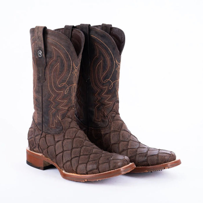 Tanner Mark Men's Print Monster Fish Square Toe Boots Brown TM205588 - Tanner Mark Boots